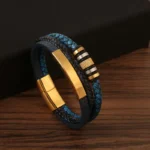 Brazalete de cuero y acero para hombre