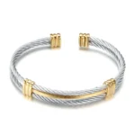 Pulsera Acero Cables Plateado Dorado