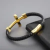 Pulsera Cuero Cruz Oro Hombre.