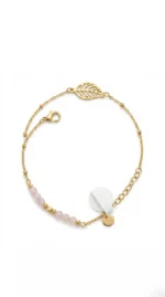 Brazalete Cuarzo Rosa y Hoja
