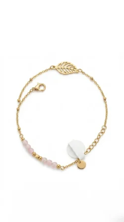 Brazalete Cuarzo Rosa y Hoja